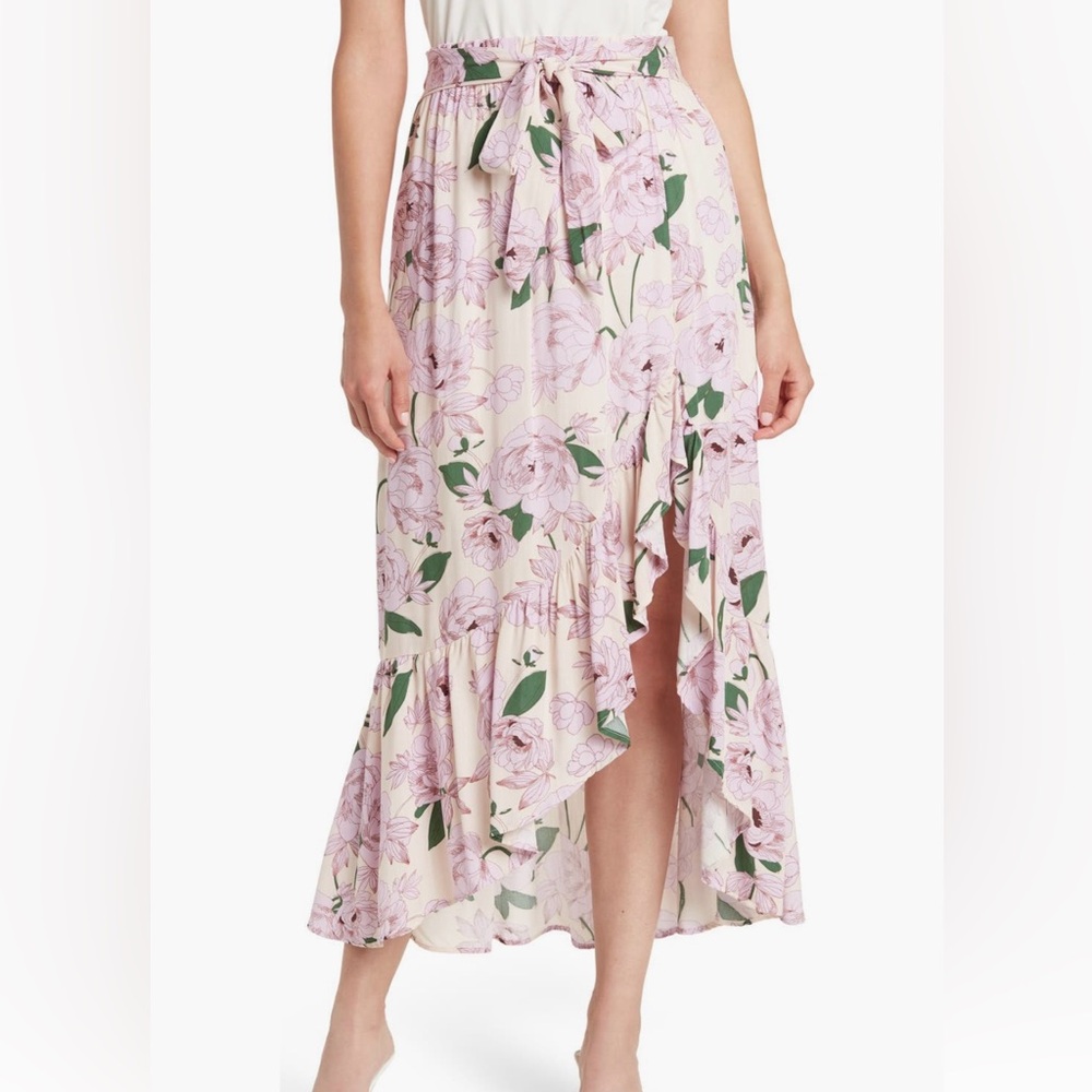 Lost + Wander Floral Cream and Pink A-Line Skirt
